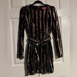 NWT Black and Gold Long Sleeve dress- size large